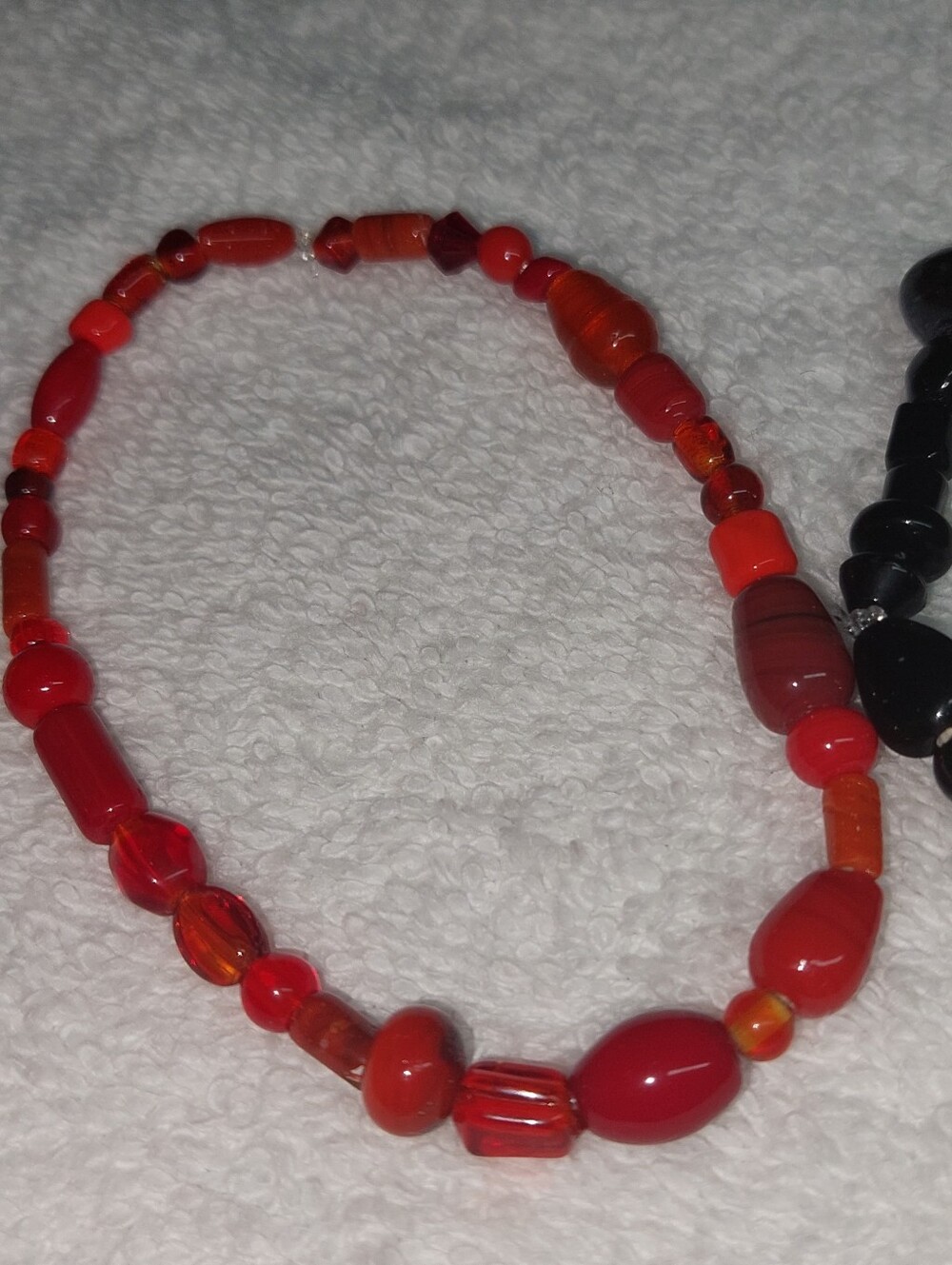 Red Glass Bead Bracelet - Women's Stretch Bracelet 7-7.5